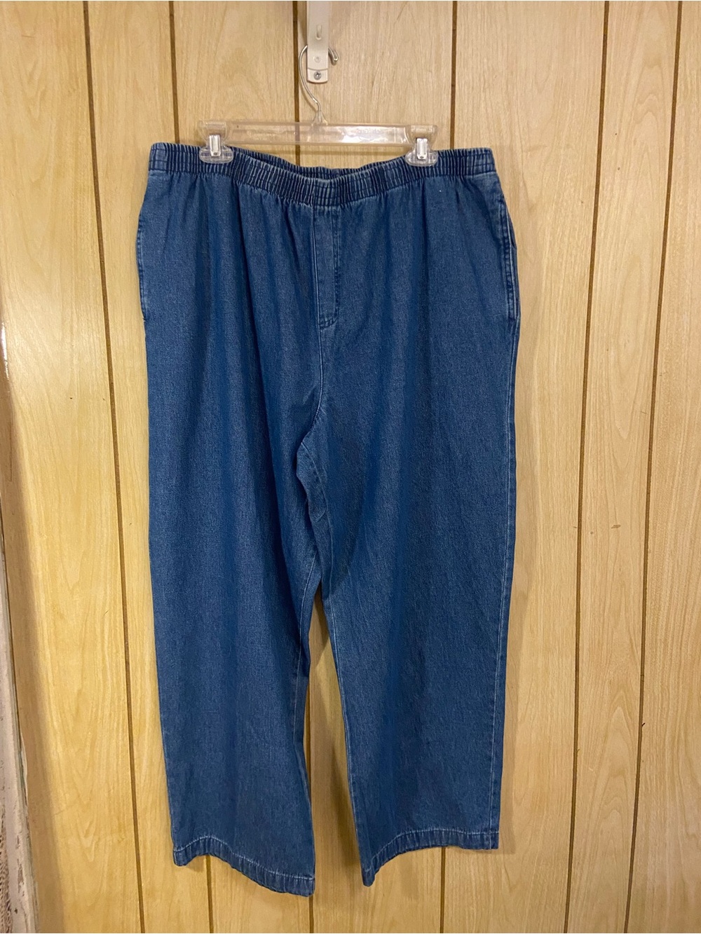 Blue Denim Cotton Pants with Elastic Waistband